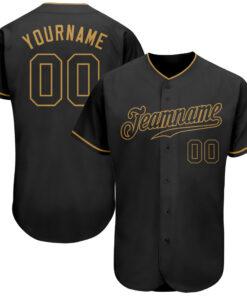 Custom Black Black-Old Gold Authentic Baseball Jersey Suit for daily life, Fabric: 95% polyester and 5% spandex, Regular fit, Stitch Color: automatically matched based on patterns