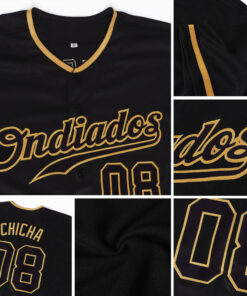 Custom Black Black-Old Gold Authentic Baseball Jersey Suit for daily life, Fabric: 95% polyester and 5% spandex, Regular fit, Stitch Color: automatically matched based on patterns