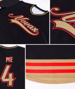 Custom Black Old Gold-Red Hockey Jersey Suit for daily life, Fabric: 95% polyester and 5% spandex, Regular fit, Stitch Color: automatically matched based on patterns